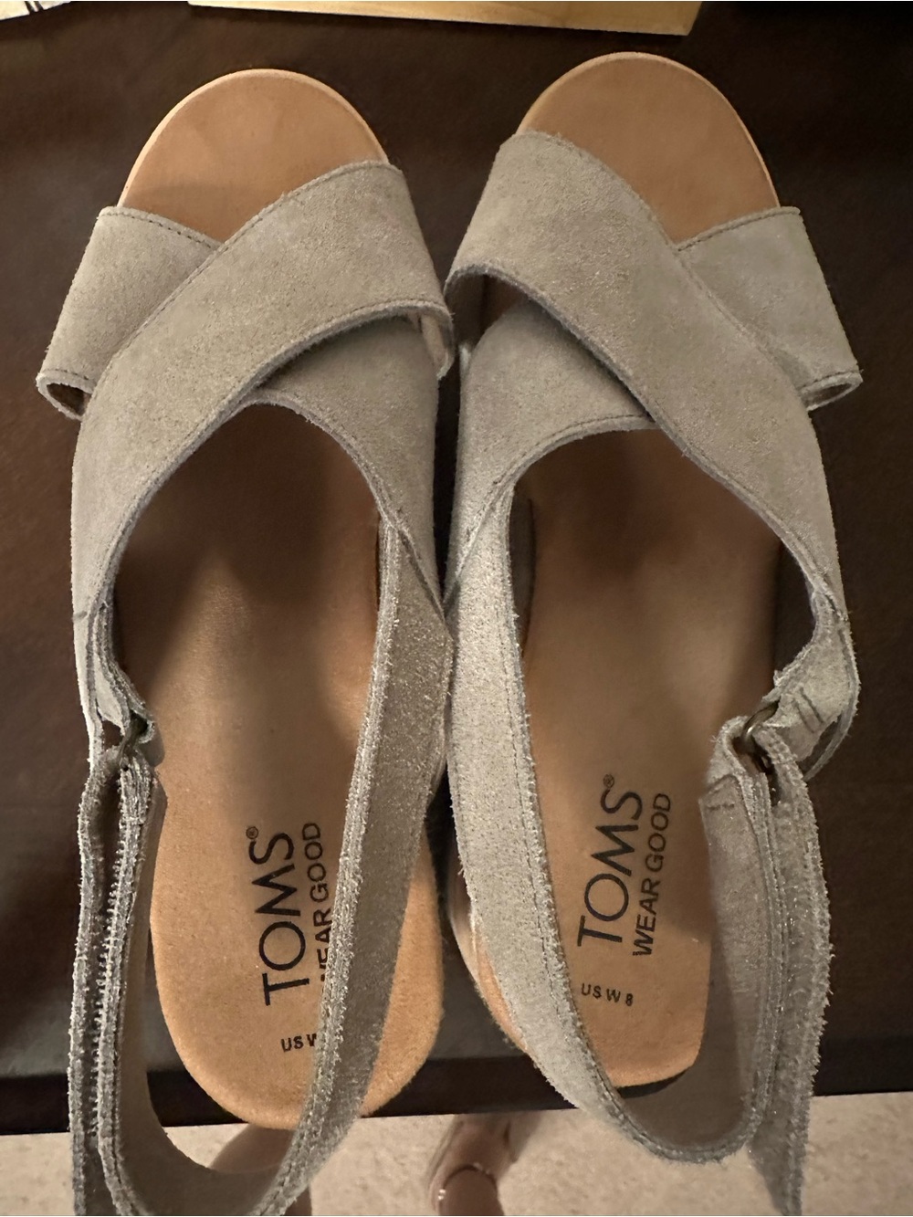 TOMS Suede Cross-Strap Slingback Sandals in Light Gray